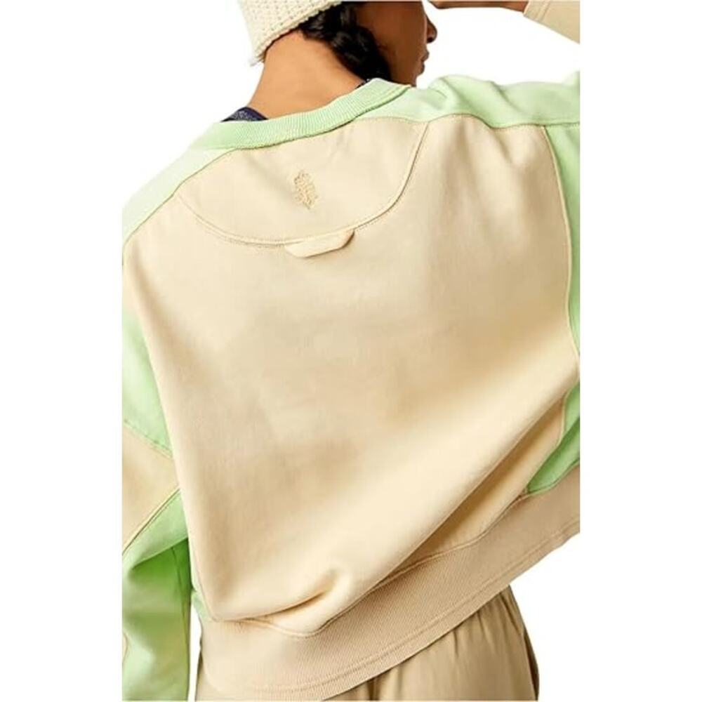 Free People Intercept Colorblock in Sesame Limezest Oversize Sweater Sz XS - Picture 3 of 15